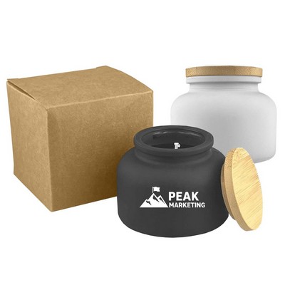 Soy Wax Candle in Frosted Glass with Bamboo Lid